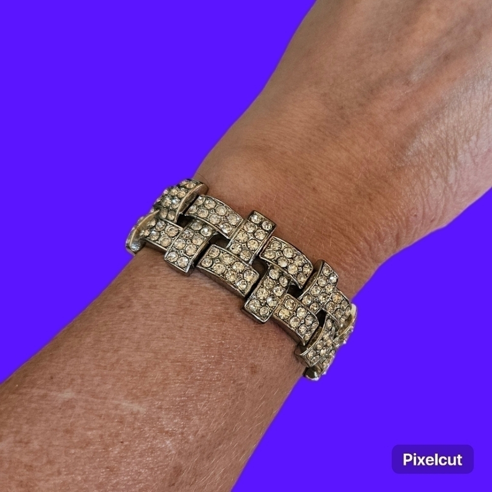 VTG Crystal Rhinestone Art Deco Holiday Bridal Stretch Bracelet